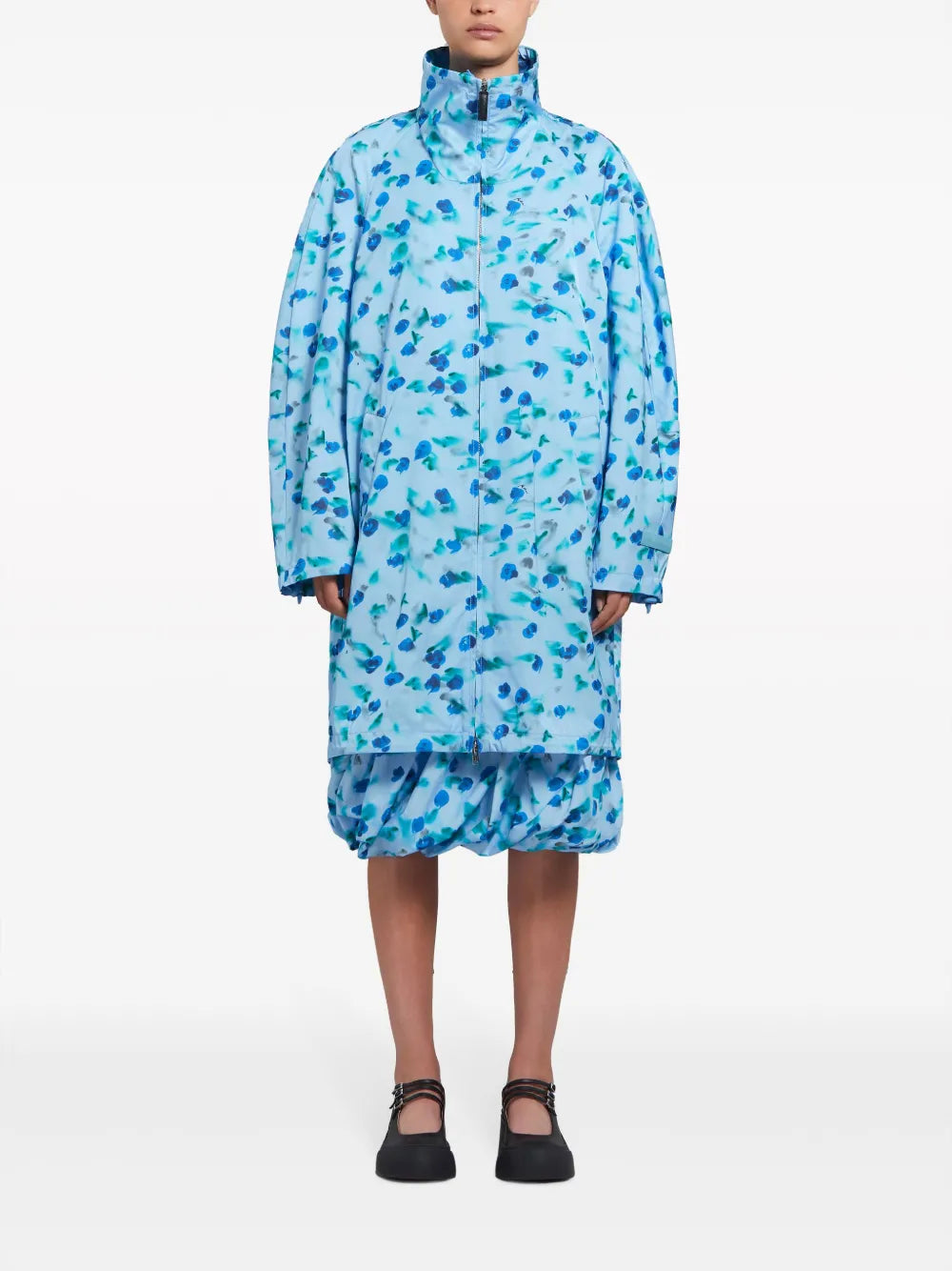 Floral-Print Ruched Midi Coat