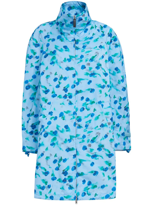 Floral-Print Ruched Midi Coat