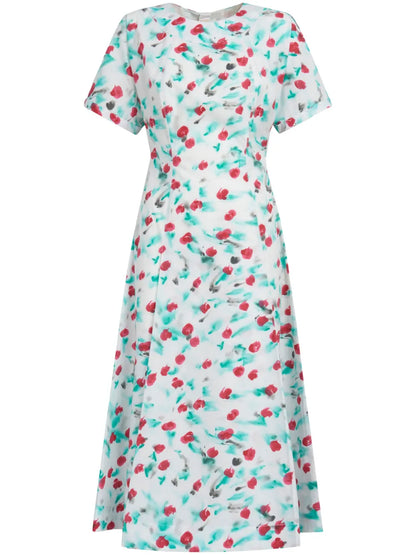 Painterly-Print Cotton Midi Dress