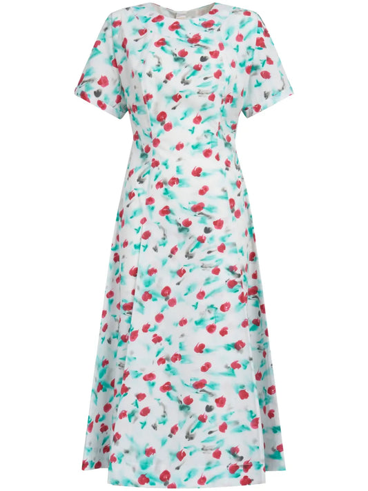 Painterly-Print Cotton Midi Dress