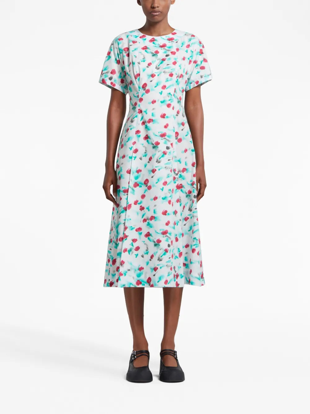 Painterly-Print Cotton Midi Dress