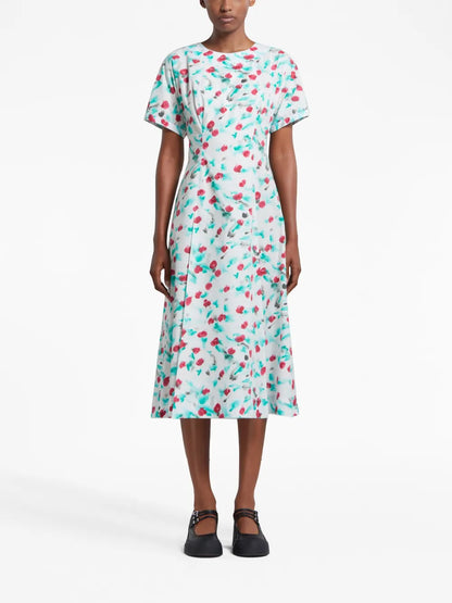 Painterly-Print Cotton Midi Dress
