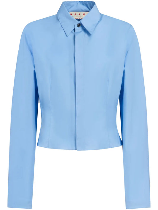 Long-Sleeve Cropped Cotton Shirt