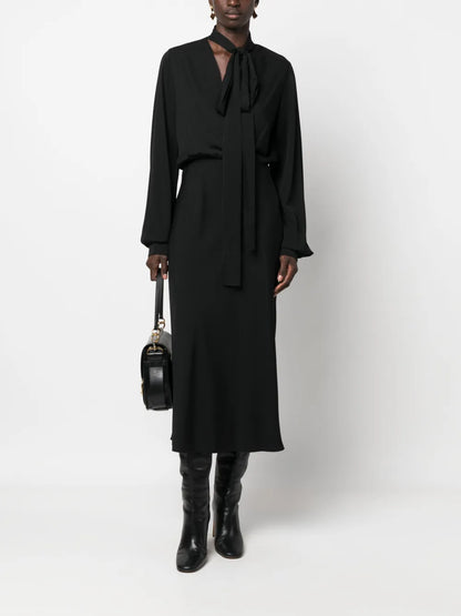 Attached-Scarf Silk-Blend Midi Dress