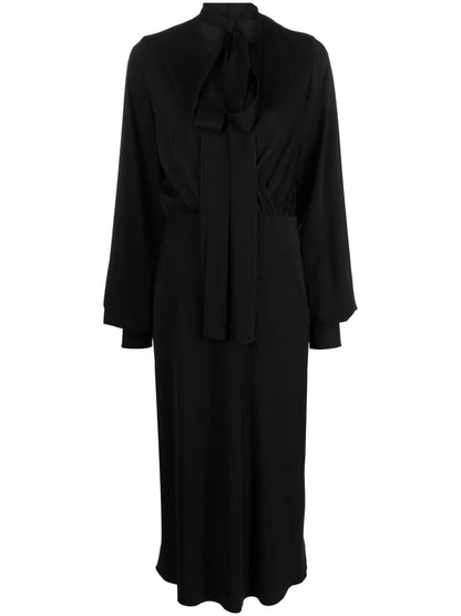 Attached-Scarf Silk-Blend Midi Dress