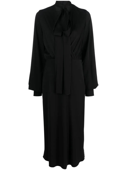 Attached-Scarf Silk-Blend Midi Dress