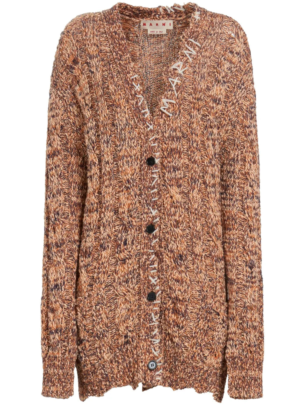 Decorative-Stitch Chunky Cable-Knit Cardigan
