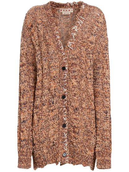 Decorative-Stitch Chunky Cable-Knit Cardigan
