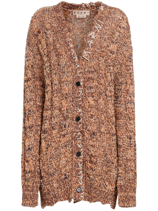 Decorative-Stitch Chunky Cable-Knit Cardigan