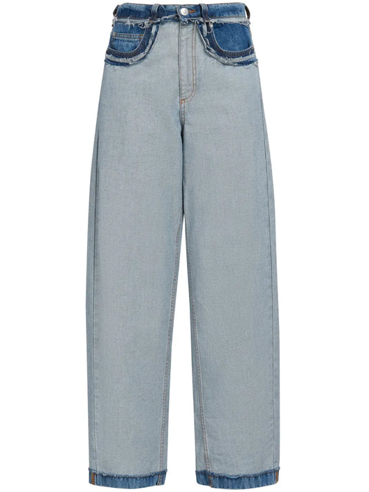Panelled Mid-Rise Wide-Leg Jeans