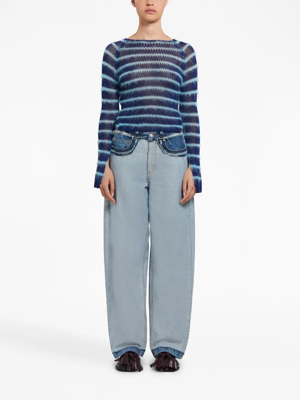 Panelled Mid-Rise Wide-Leg Jeans