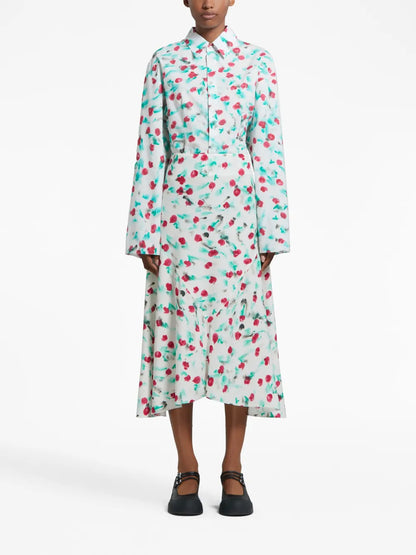 Floral-Print A-Line Cotton Midi Skirt
