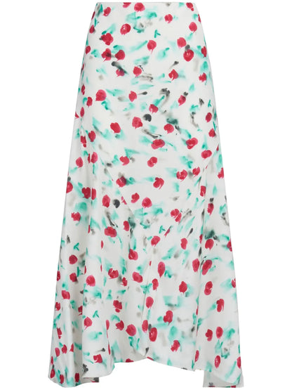 Floral-Print A-Line Cotton Midi Skirt