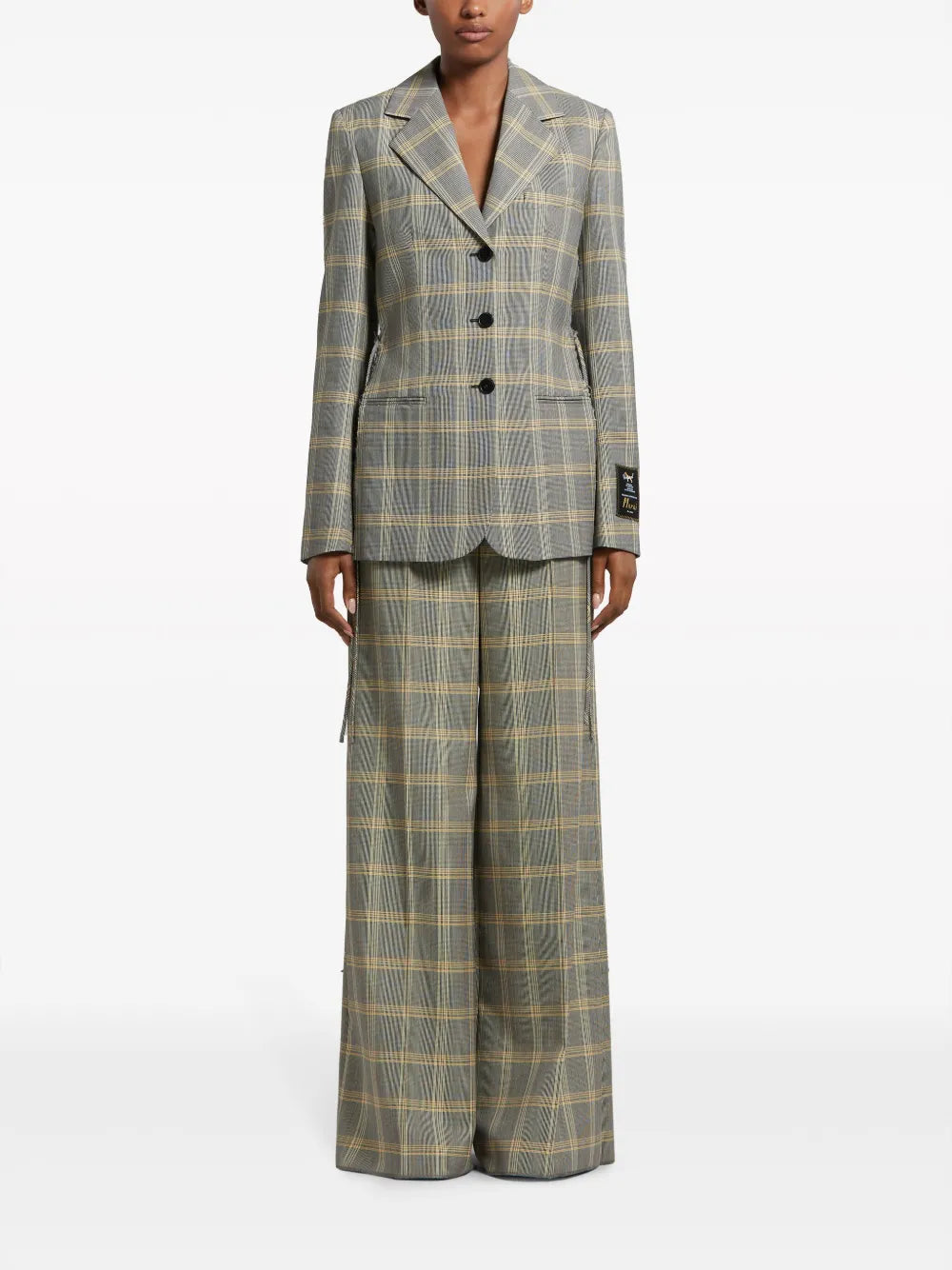 Plaid-Check Single-Breasted Ripped Blazer