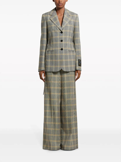 Plaid-Check Single-Breasted Ripped Blazer