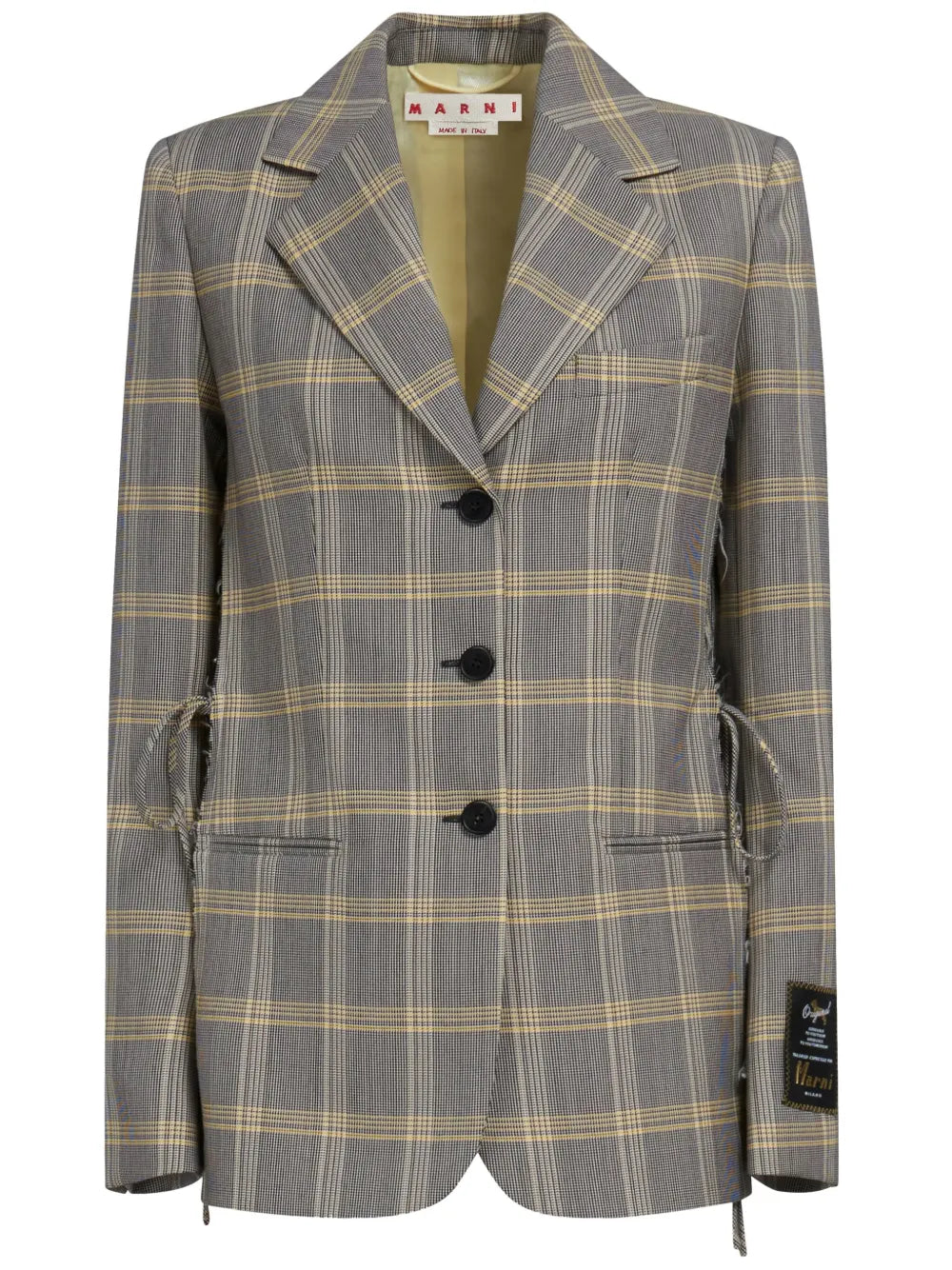 Plaid-Check Single-Breasted Ripped Blazer