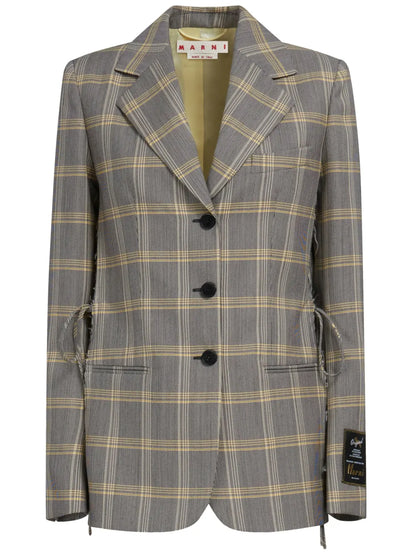 Plaid-Check Single-Breasted Ripped Blazer