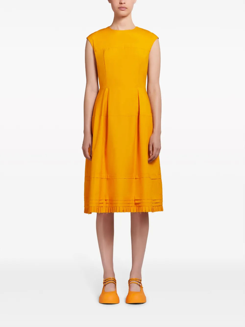 Pleated Cotton Midi Dress