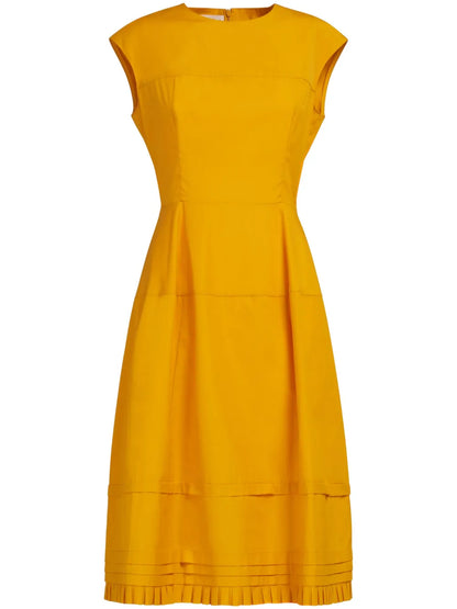 Pleated Cotton Midi Dress