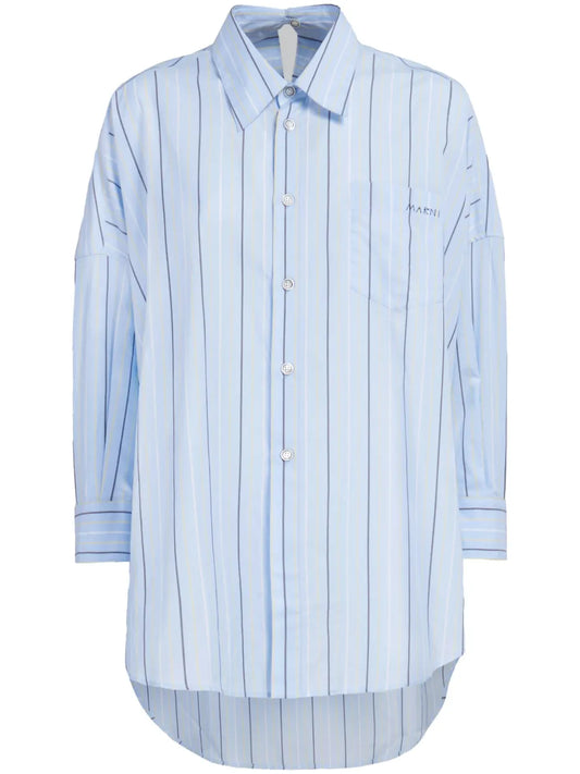 Long-Length Striped Cotton Shirt