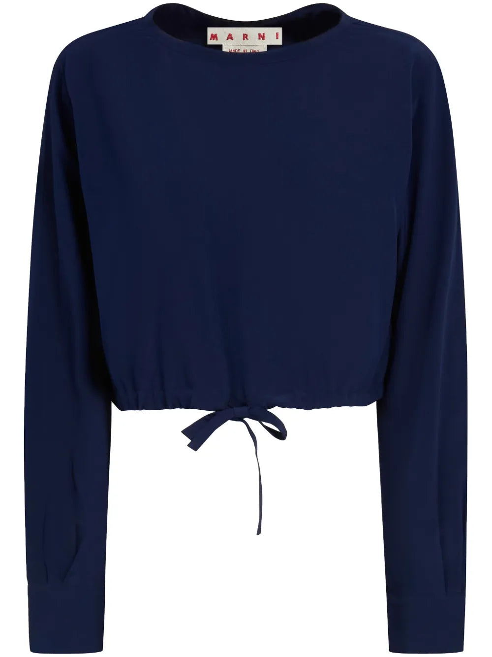 Drawstring-Hem Cropped Silk Blouse