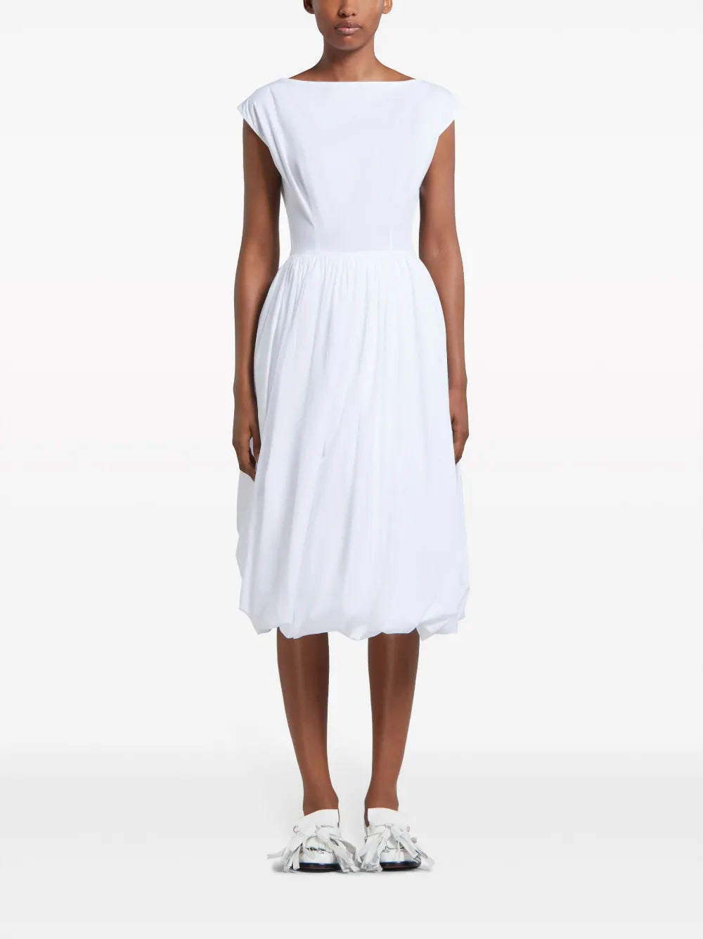 Boat-Neck Cotton Midi Dress