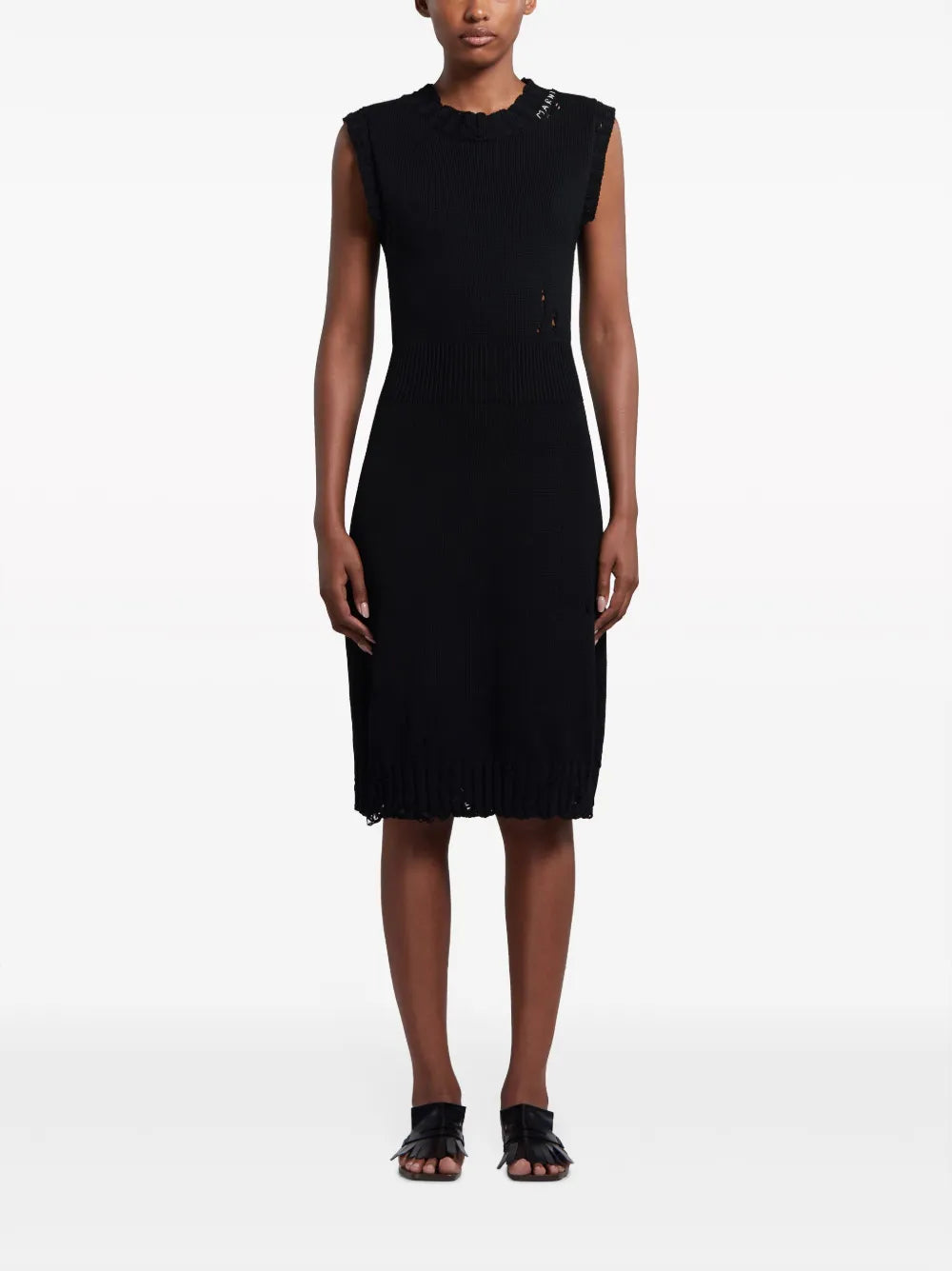 Distressed-Effect Knitted Cotton Dress