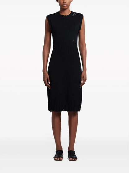 Distressed-Effect Knitted Cotton Dress