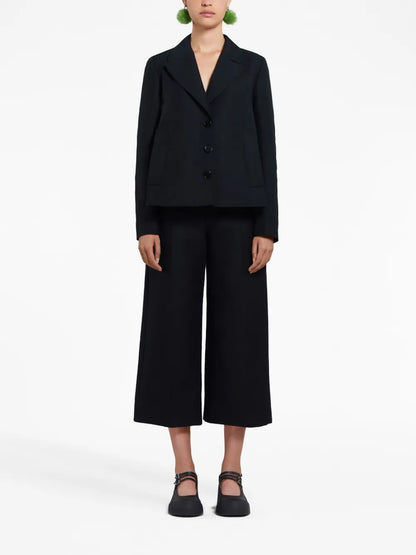 High-Waisted Cropped Cotton Trousers