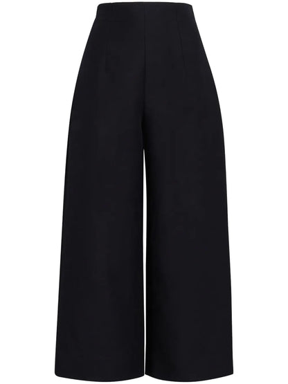 High-Waisted Cropped Cotton Trousers