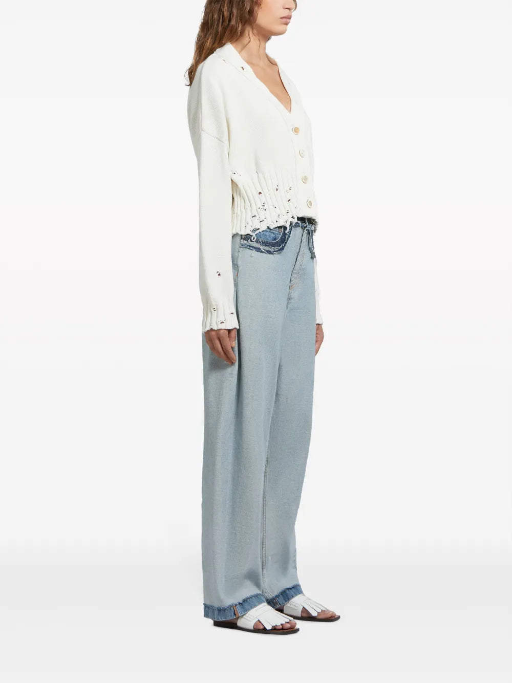 Logo-Embroidered Distressed Cardigan