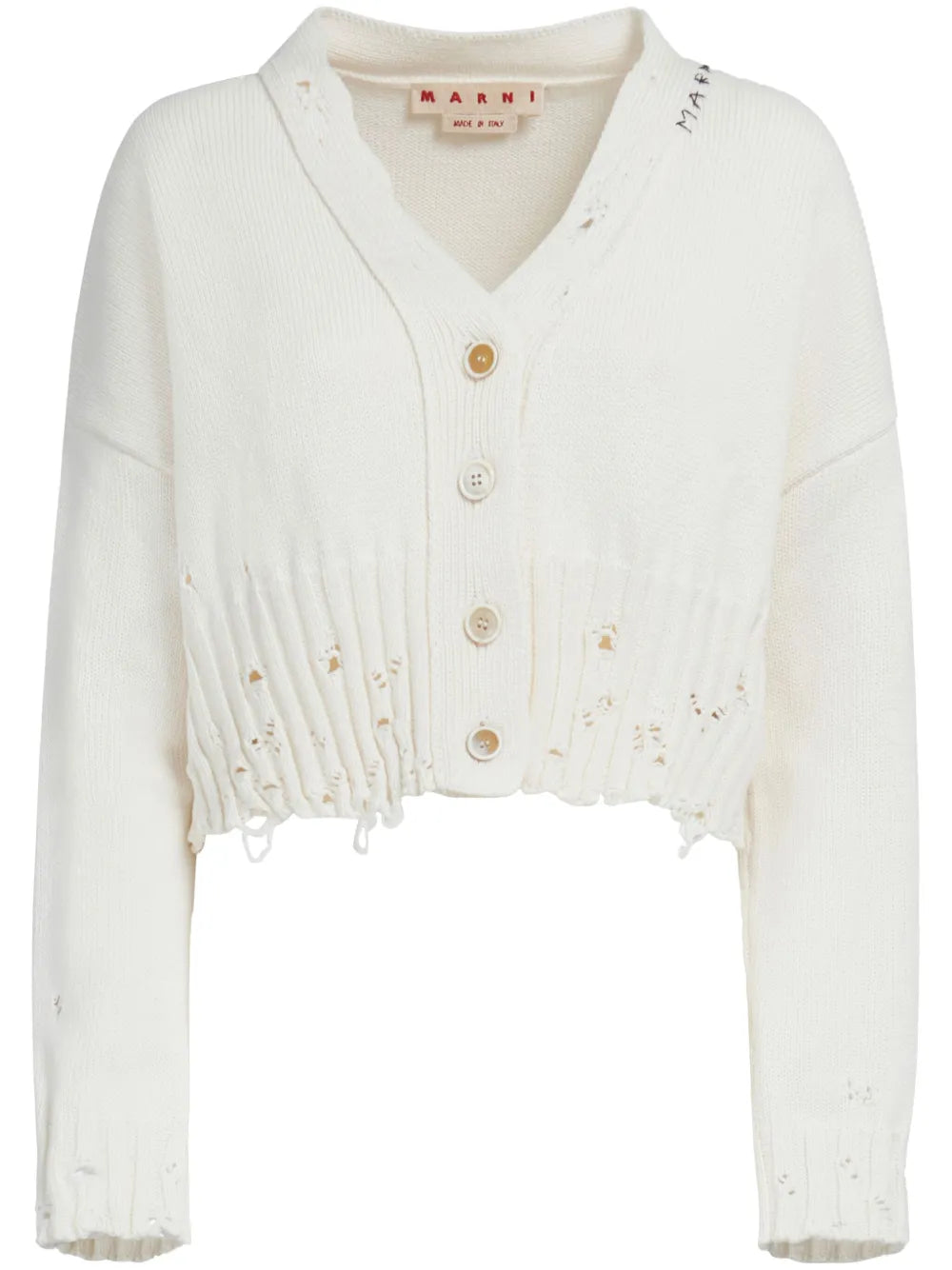 Logo-Embroidered Distressed Cardigan