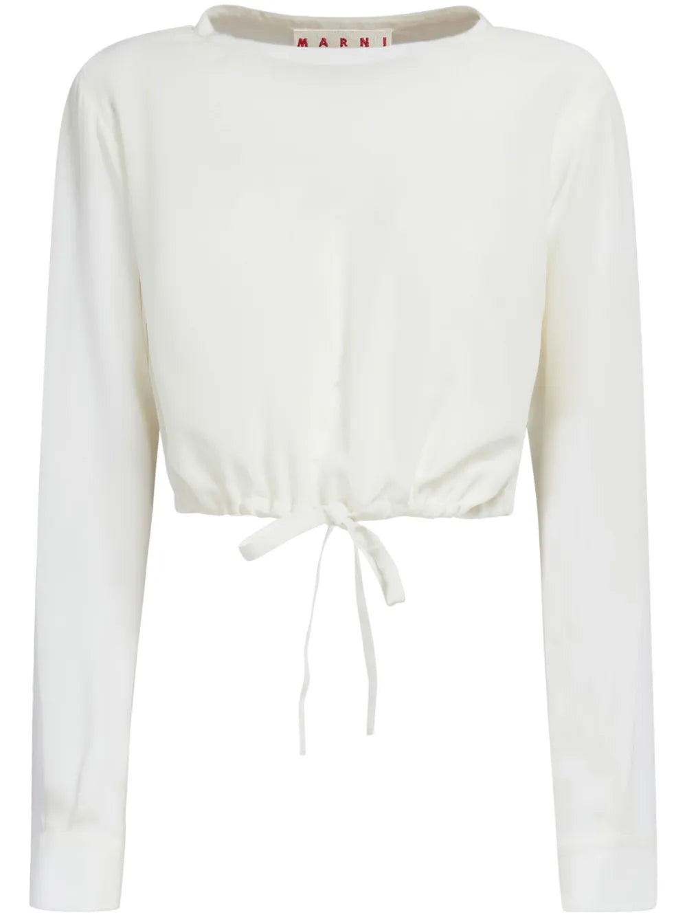 Drawstring-Hem Cropped Silk Blouse
