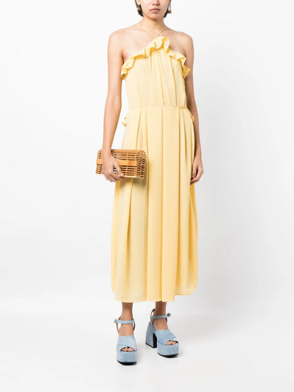 Halterneck Ruffled Midi Dress