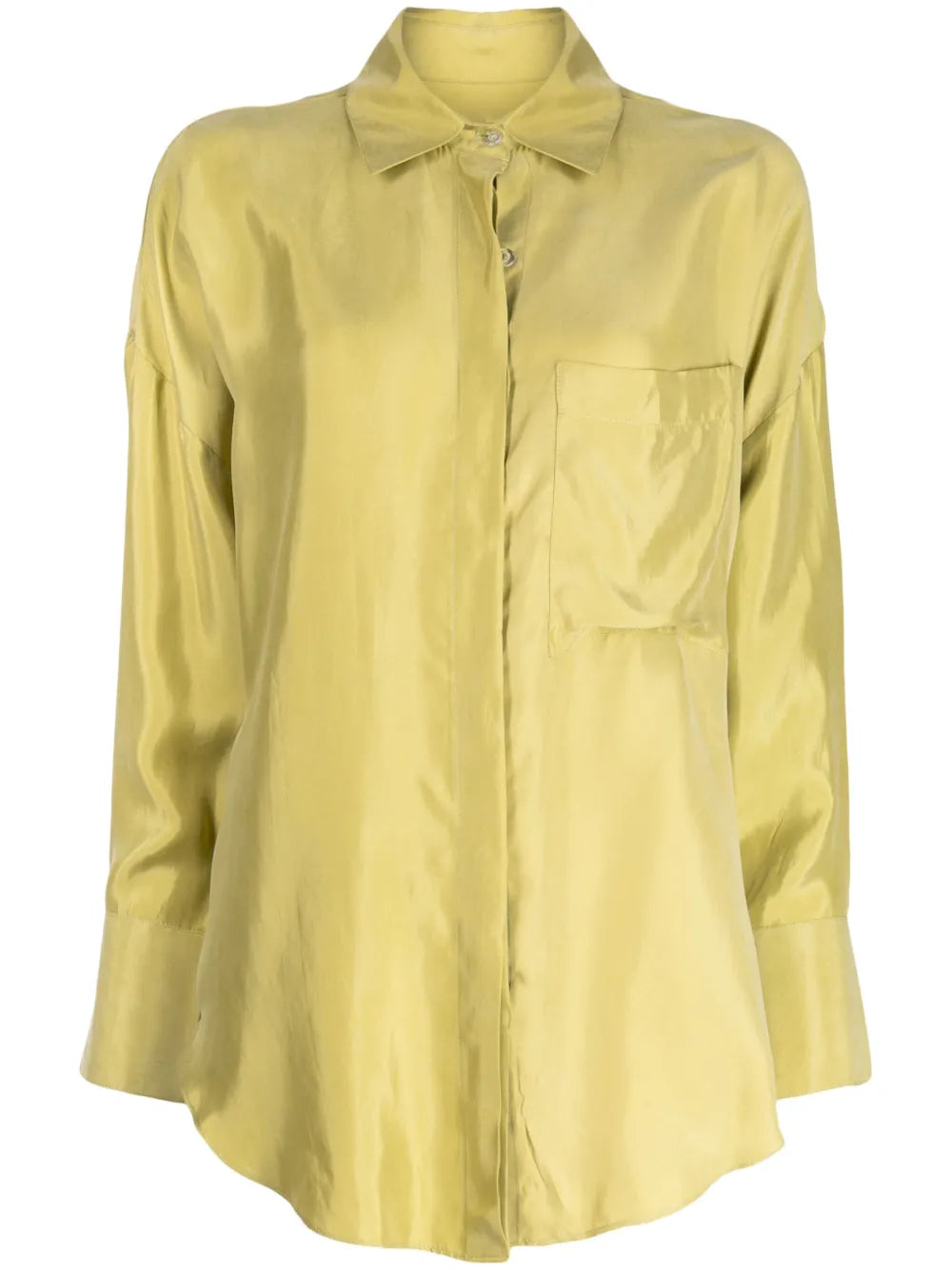 Spread-Collar Satin Shirt