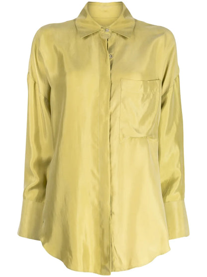 Spread-Collar Satin Shirt