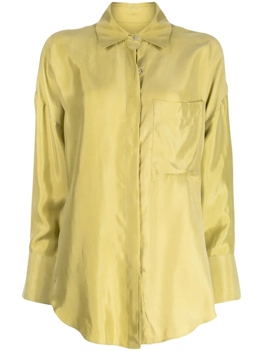 Spread-Collar Satin Shirt