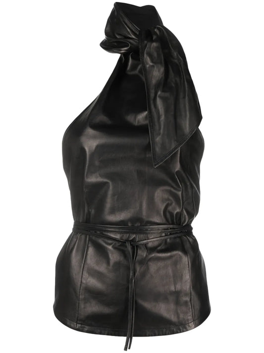 Halterneck Backless Leather Top