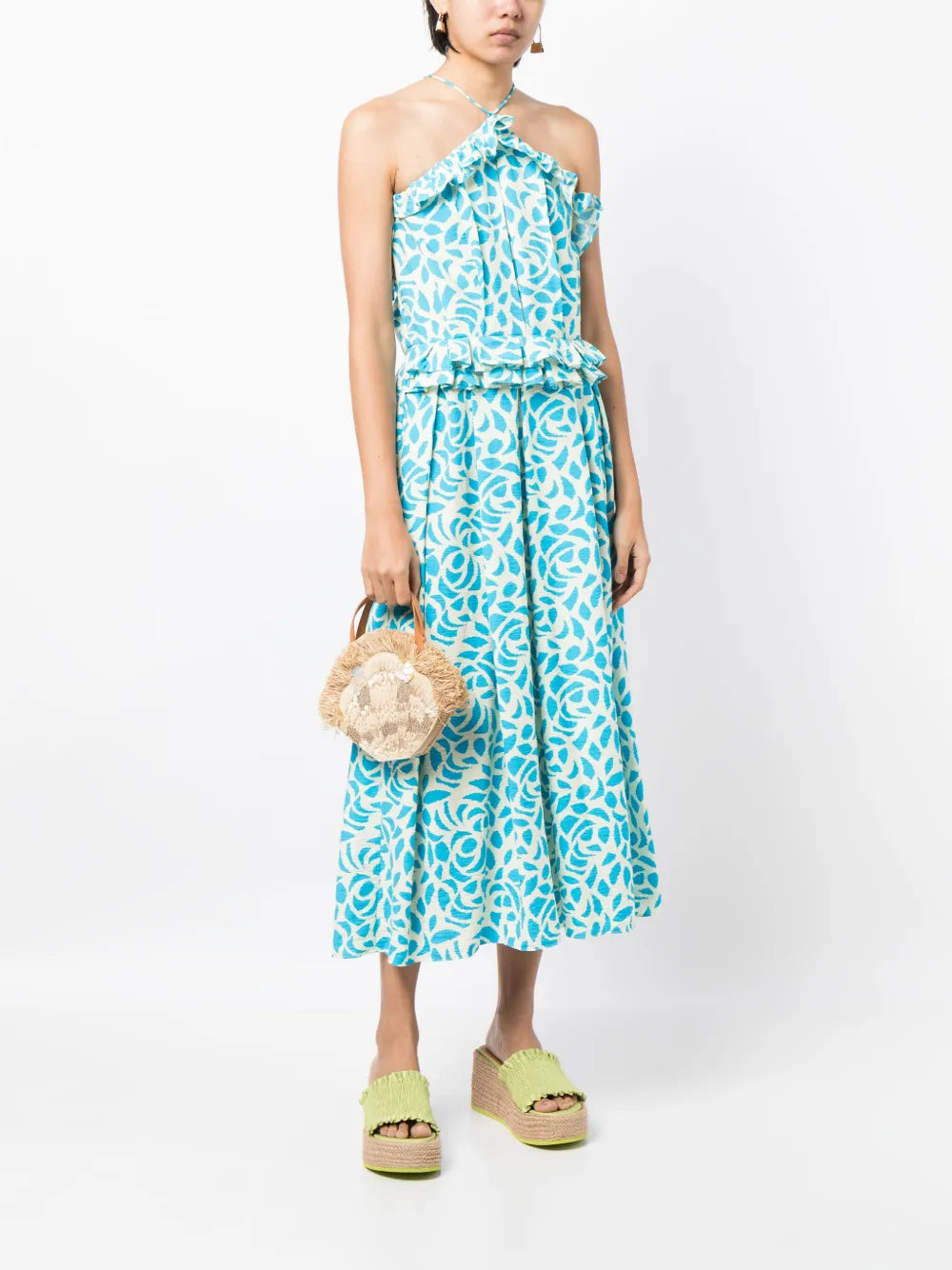 Camelia-Jacquard Halterneck Midi Dress