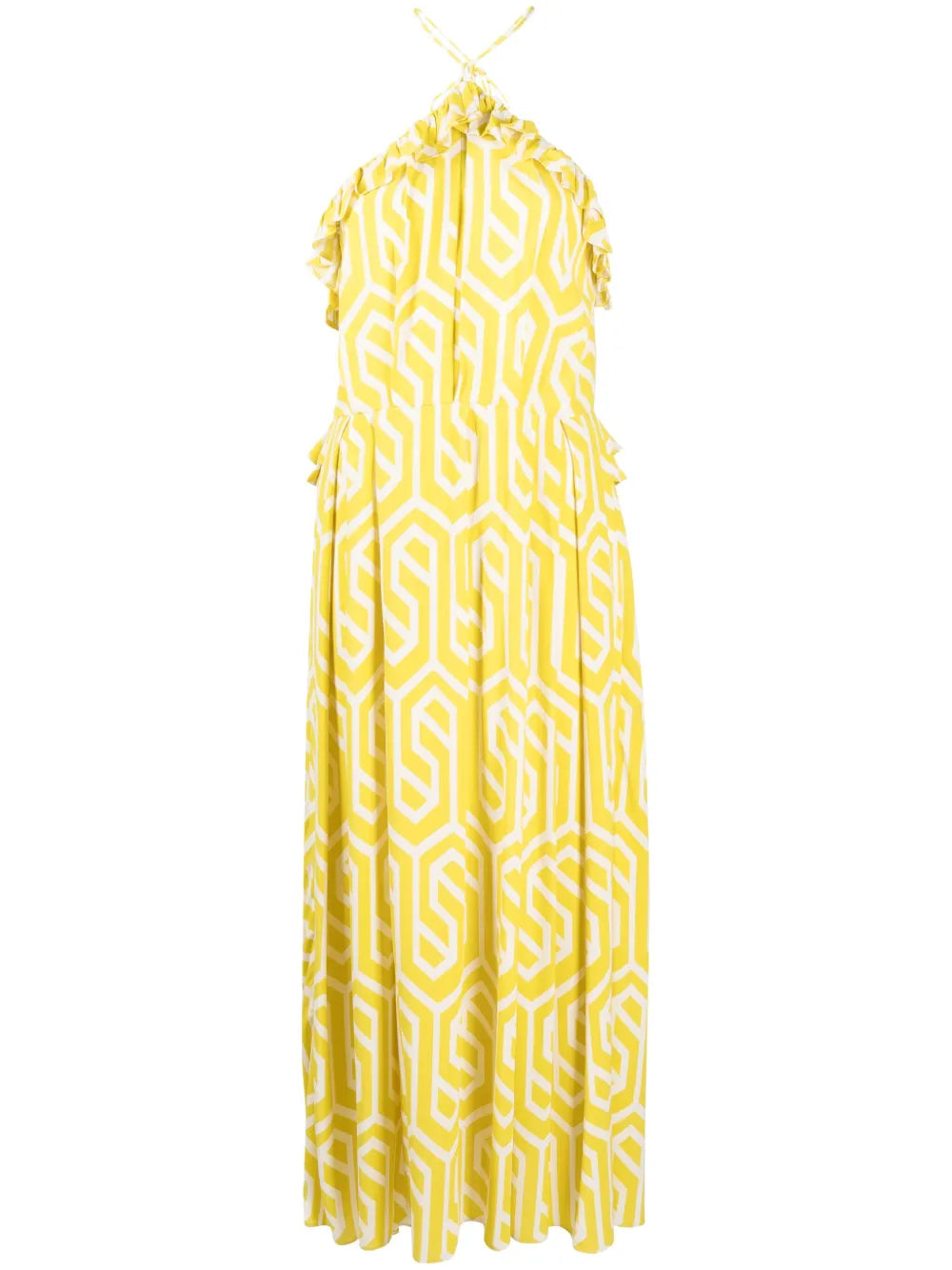 Geometric-Print Ruffled Dress