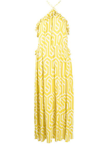 Geometric-Print Ruffled Dress