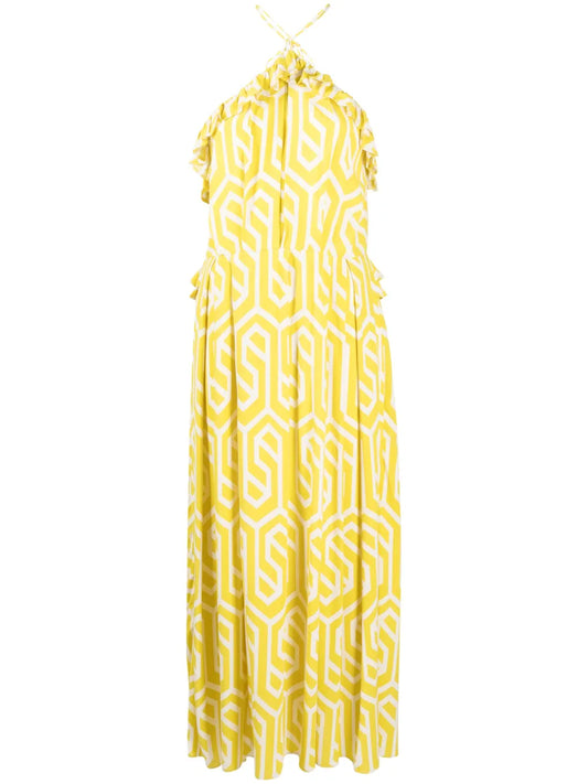 Geometric-Print Ruffled Dress