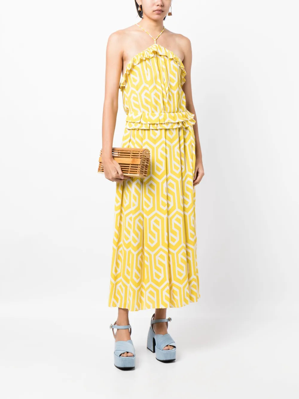 Geometric-Print Ruffled Dress