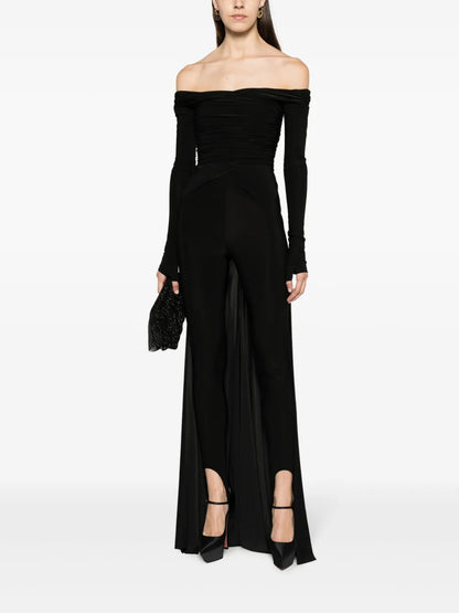 Off-Shoulder Fishtail Draped Jumpsuit