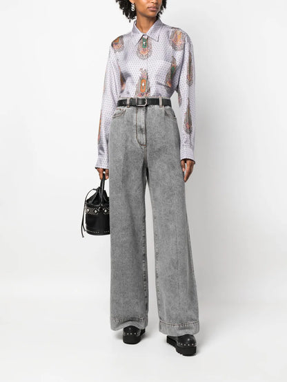 Pegaso-Embroidered Wide-Leg Jeans
