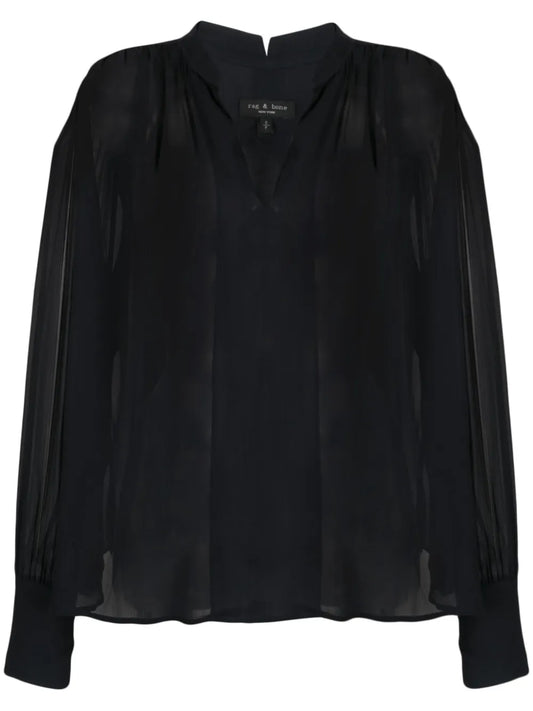 Lightweight Oversized Split-Neck Blouse