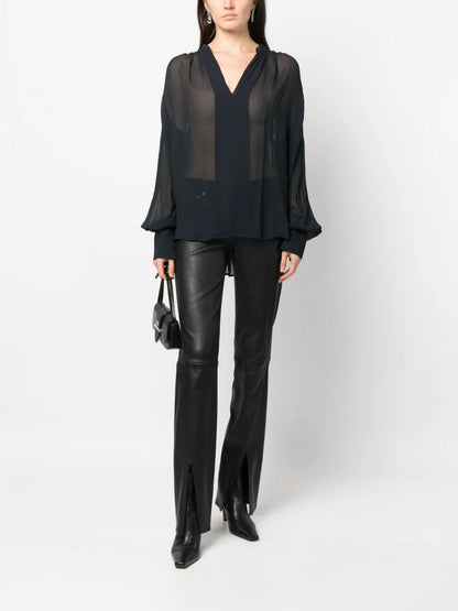 Lightweight Oversized Split-Neck Blouse