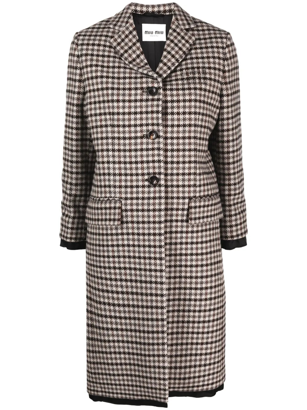 Houndstooth-Pattern Single-Breasted Coat