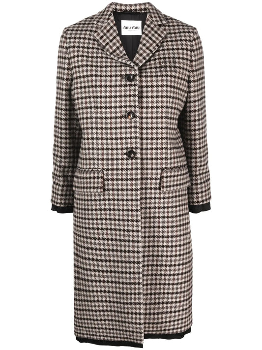 Houndstooth-Pattern Single-Breasted Coat