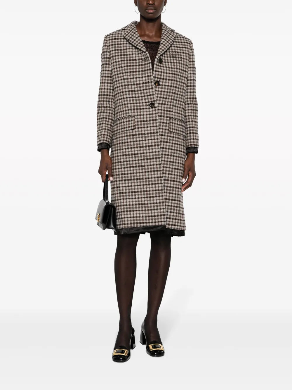 Houndstooth-Pattern Single-Breasted Coat